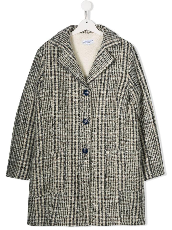 Simonetta Teen Checked Woven Coat - Neutrals