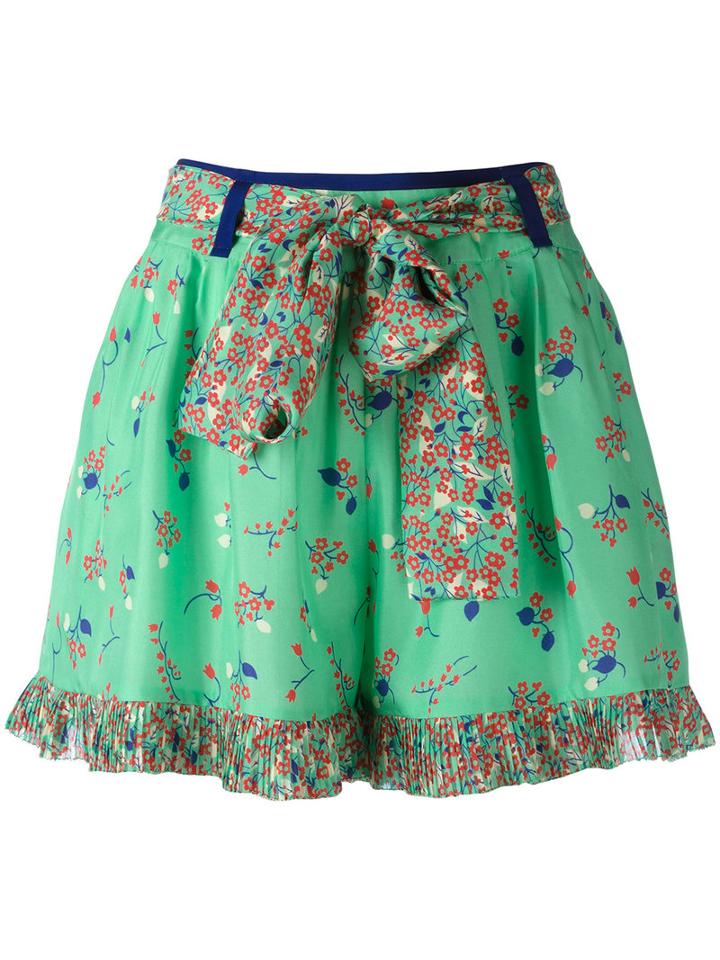 Manoush Floral Print Shorts, Women's, Size: 40, Green, Silk