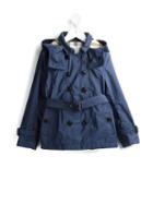 Burberry Kids Hooded Trench Coat, Girl's, Size: 8 Yrs, Blue
