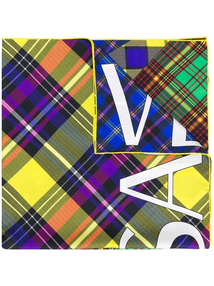Versace Checked Print Scarf - Blue