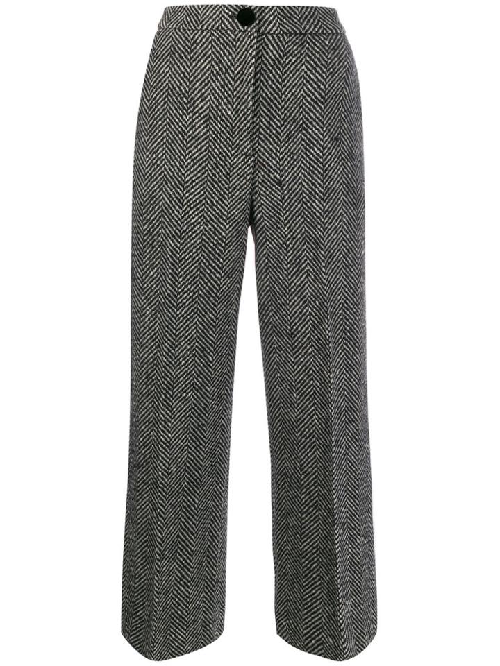 Alexa Chung Cropped Herringbone Trousers - Black