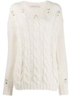 Alessandra Rich Floral Cable Knit Jumper - White