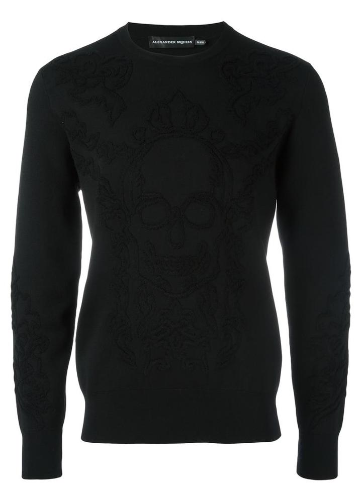 Alexander Mcqueen Stitched Skull Jumper, Men's, Size: Large, Black, Wool/spandex/elastane/polyamide