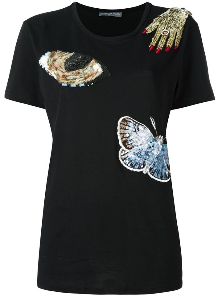 Alexander Mcqueen 'obsession' T-shirt, Women's, Size: 40, Black, Cotton/plastic/glass/metal