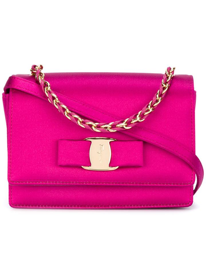 Salvatore Ferragamo Mini 'ginny' Shoulder Bag, Women's, Pink/purple, Leather/satin