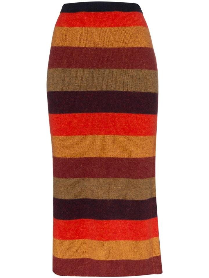 The Elder Statesman Striped Cashmere Knit Midi Skirt - Multicoloured