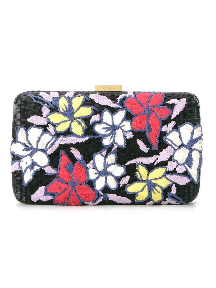 Serpui Straw Floral Clutch, Women's, Black, Straw