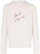 Saint Laurent Logo Print Hooded Cotton Jumper - Neutrals