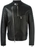 Dsquared2 Quilted Panel Biker Jacket, Men's, Size: 48, Black, Leather/polyamide/spandex/elastane/viscose