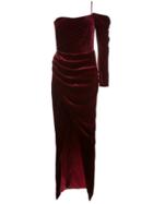 Rasario Asymmetric Velvet Dress - Red