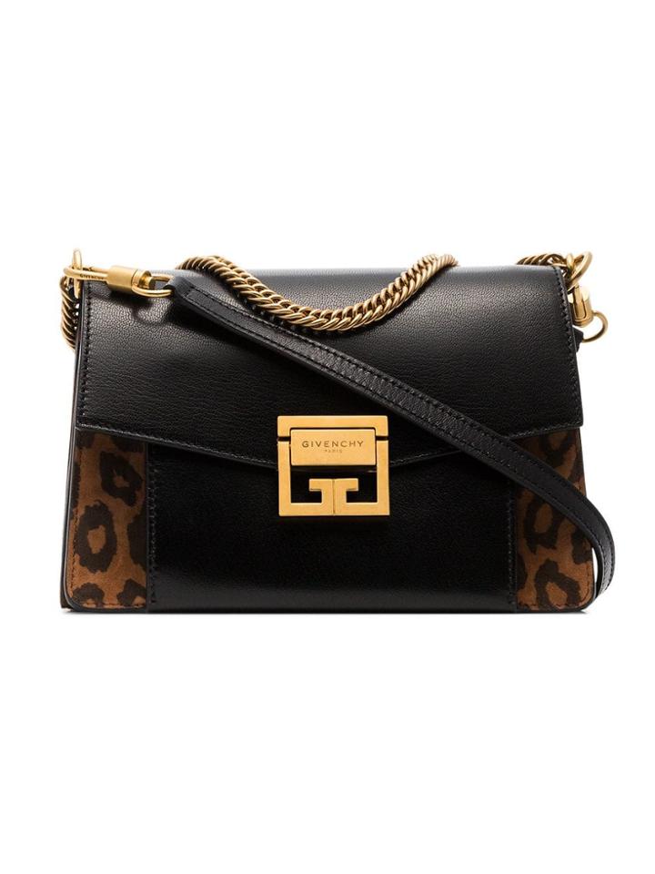 Givenchy Black Leopard Print Gv3 Leather Shoulder Bag