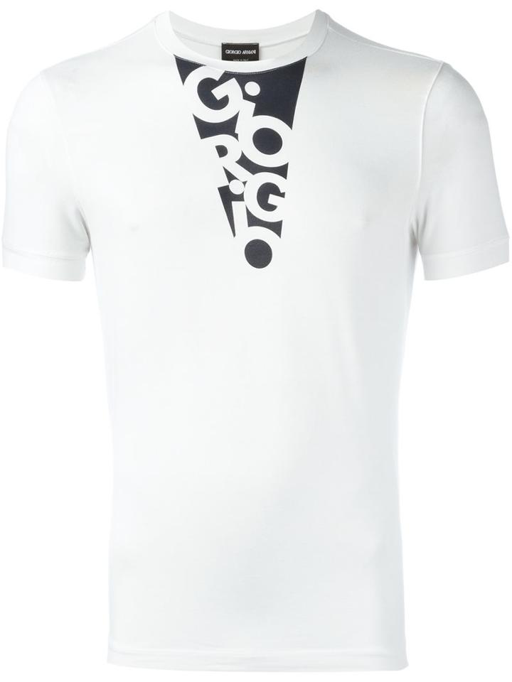 Giorgio Armani Logo Print T-shirt, Men's, Size: 50, White, Spandex/elastane/viscose