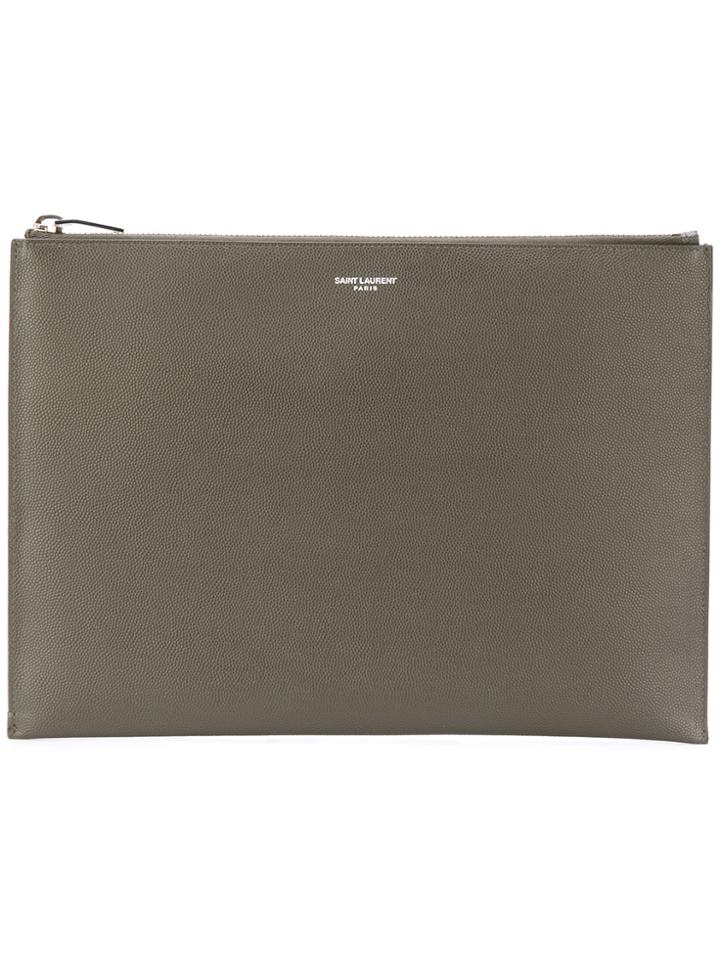 Saint Laurent Grain De Poudre Tablet Pouch - Brown