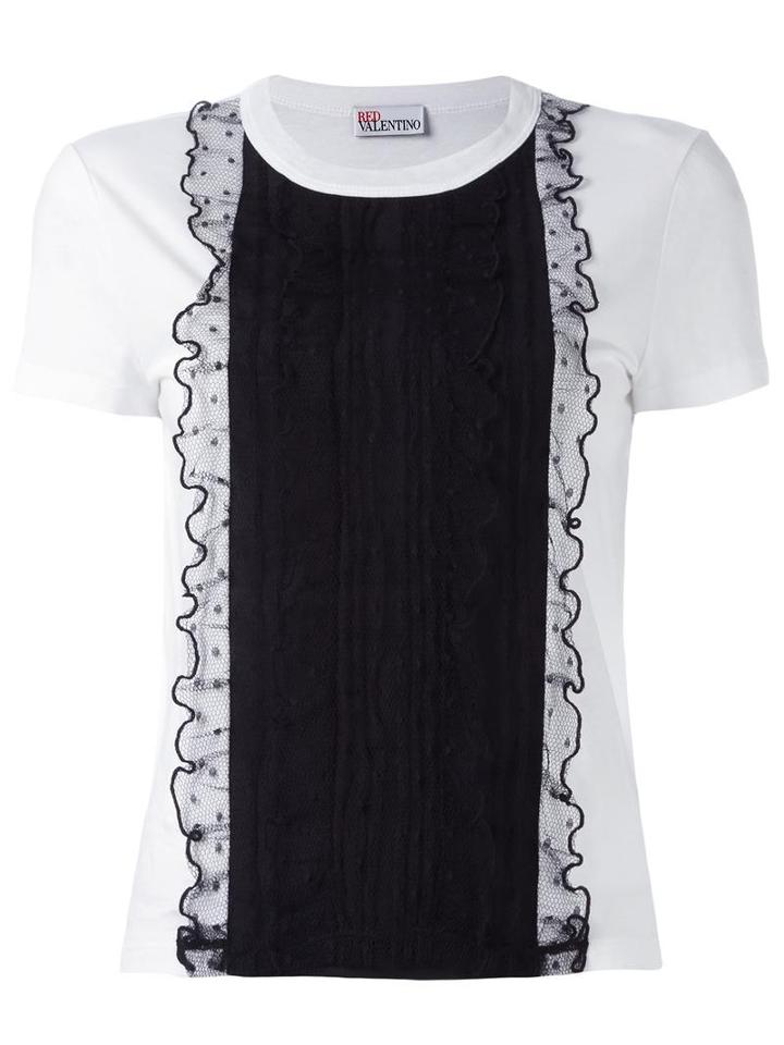 Red Valentino Ruffled Panel T-shirt, Women's, Size: Medium, White, Cotton/polyamide/polyester
