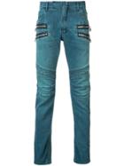 Balmain Straight Fit Biker Jeans - Blue