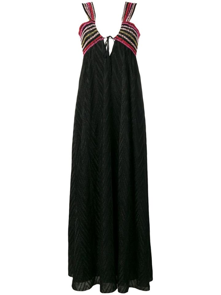 M Missoni Embroidery Long V-neck Dress - Black