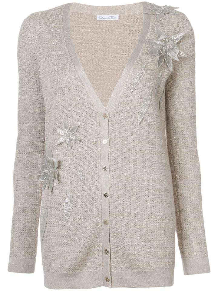 Oscar De La Renta Flower Embellished Cardigan - Yellow