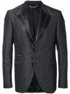 Philipp Plein Jacquard Blazer With Leather Lapels - Black