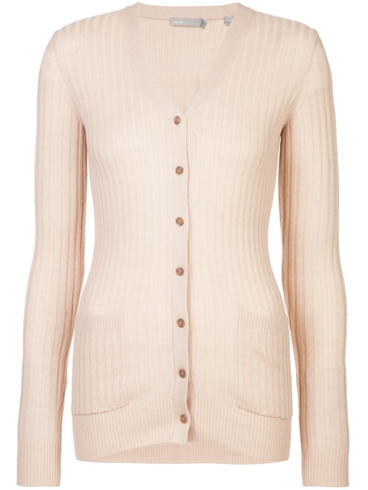 Vince Ribbed V-neck Cardigan - Nude & Neutrals
