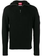 Diesel Red Tag Half Zip Rib Sweater - Black