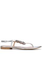 Twin-set Embellished Thong Sandals - Silver