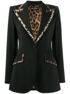 Dolce & Gabbana Leopard Print Trim Fitted Blazer - Black