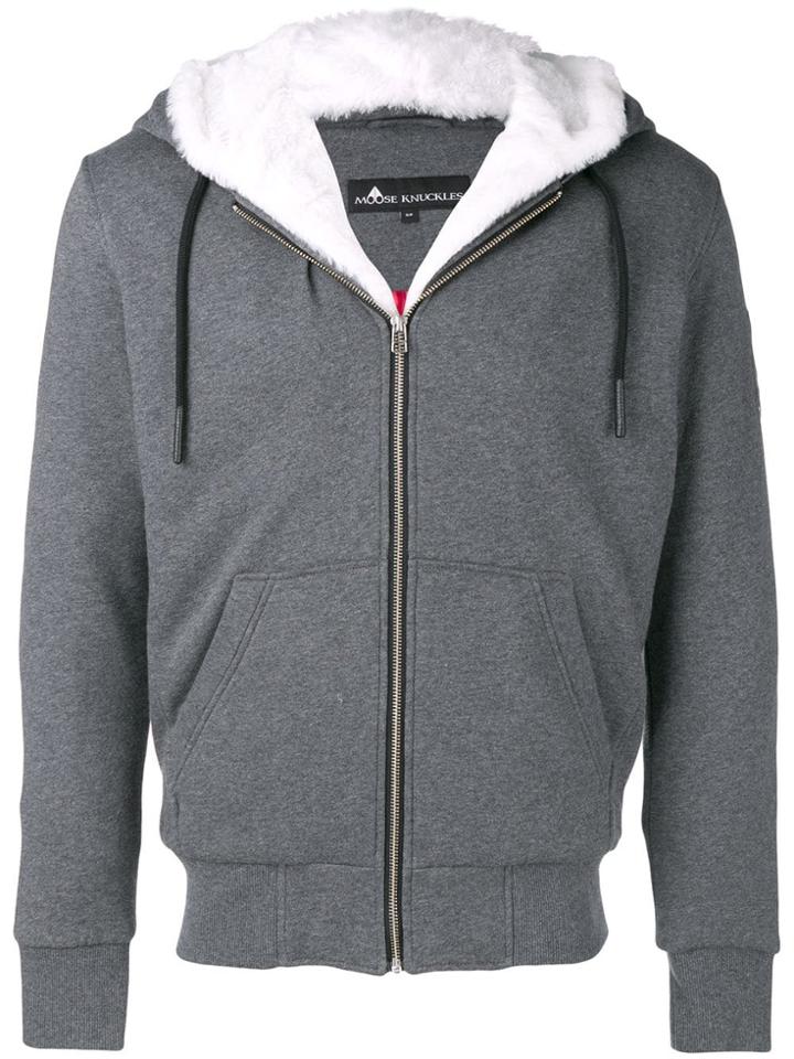 Moose Knuckles Faux Fur Trim Zip Hoodie - Grey