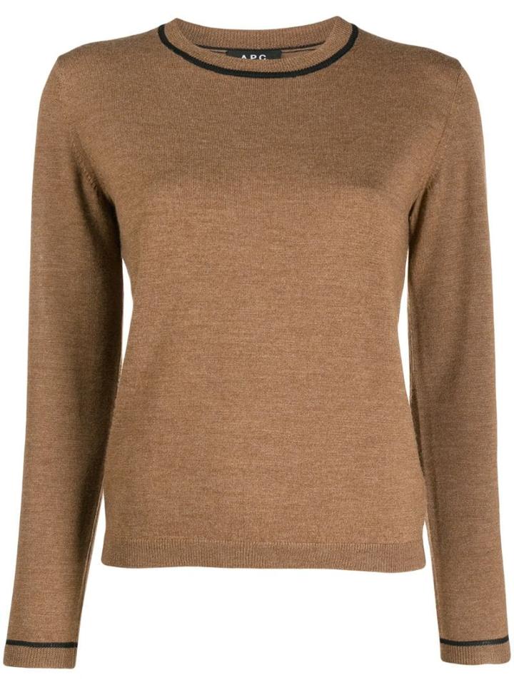 A.p.c. Contrast-trim Knit Sweater - Brown