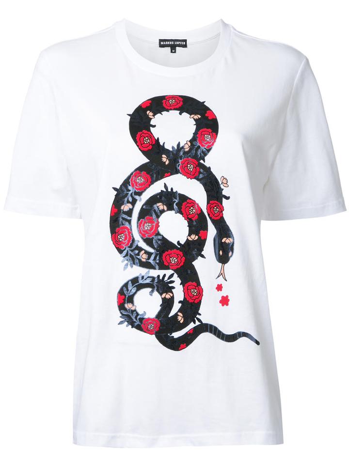Markus Lupfer Snake Print T-shirt, Women's, Size: Large, White, Cotton