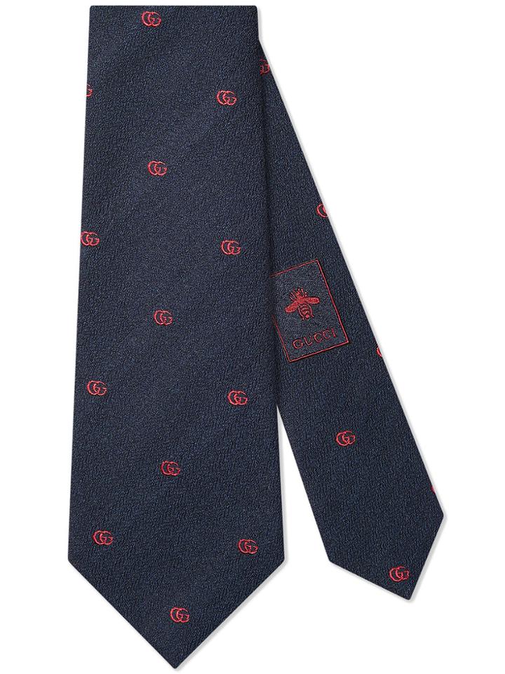 Gucci Double G Wool Silk Tie - Blue
