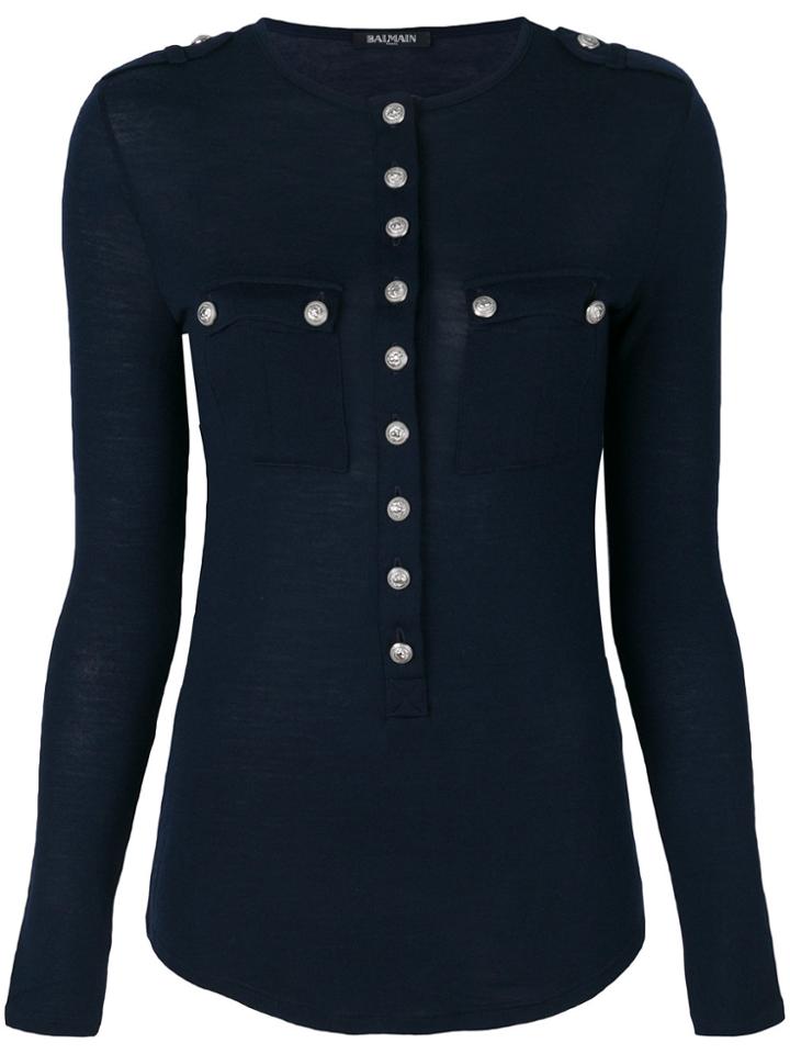 Balmain Embossed Button Top - Blue