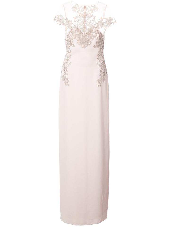 Marchesa Notte Lace Detail Long Dress - Pink & Purple