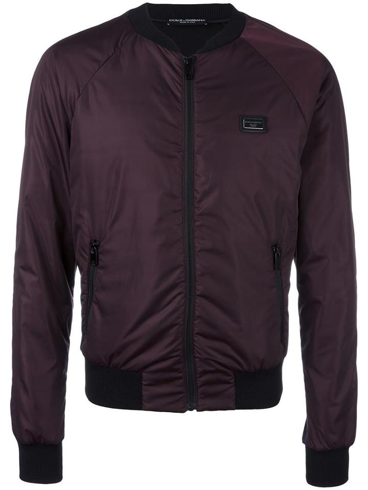 Dolce & Gabbana Classic Bomber Jacket, Men's, Size: 52, Red, Calf Leather/acrylic/polyamide/zamak