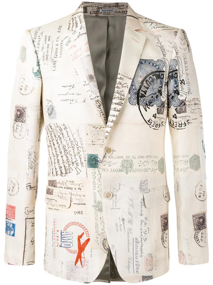 Alexander Mcqueen Letters From India Print Blazer, Men's, Size: 48, Nude/neutrals, Silk/viscose