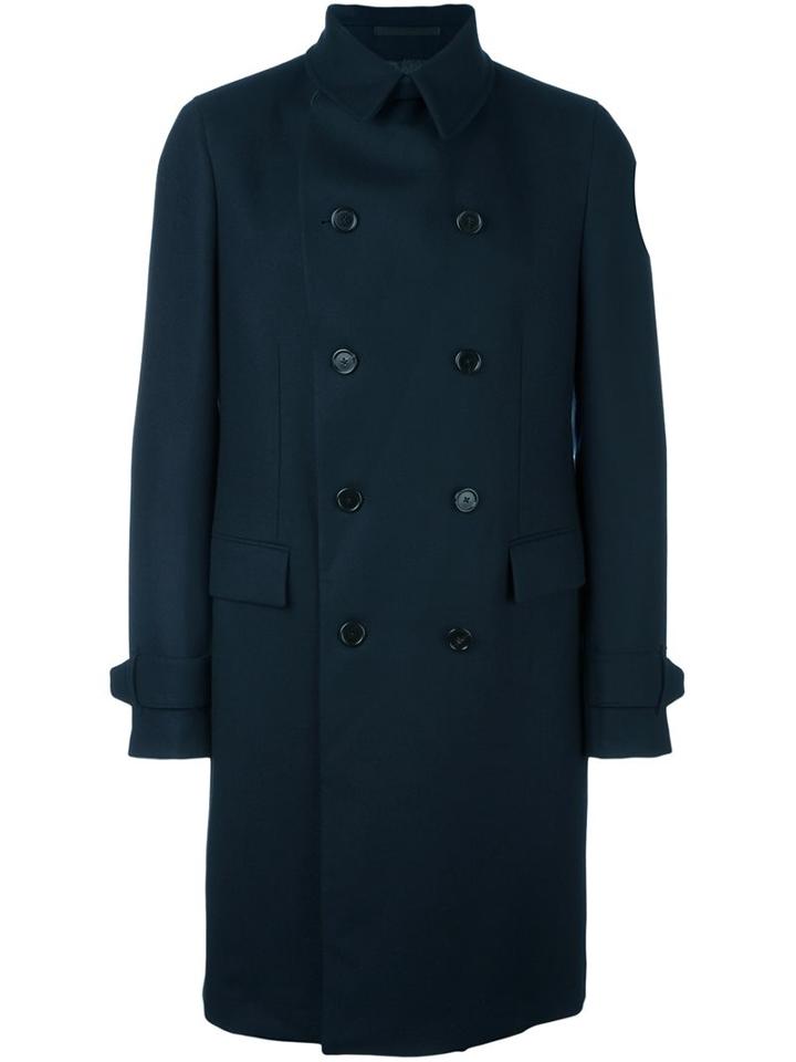 Z Zegna Double Breasted Coat, Men's, Size: 48, Blue, Cotton/spandex/elastane/cupro/wool