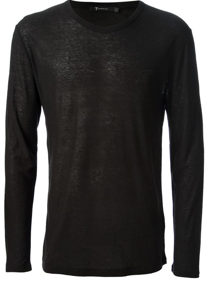 T By Alexander Wang Long Sleeve T-shirt, Men's, Size: Large, Black, Silk/rayon