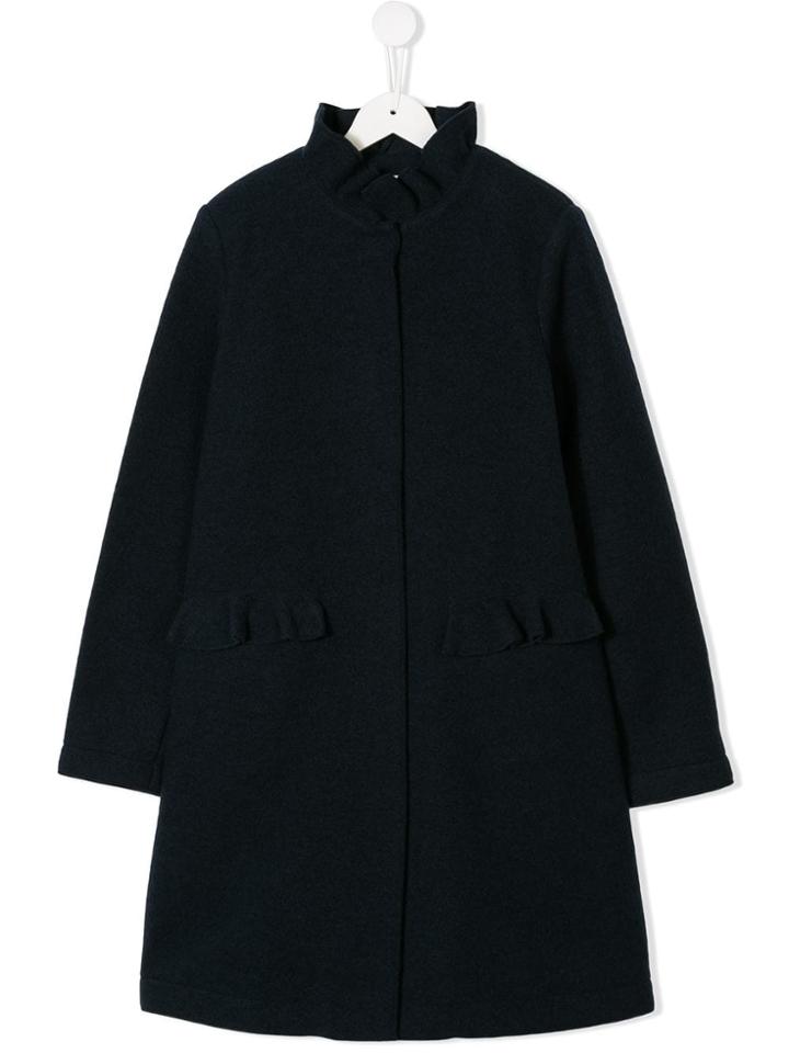 Il Gufo Teen Ruffled Detail Coat - Blue