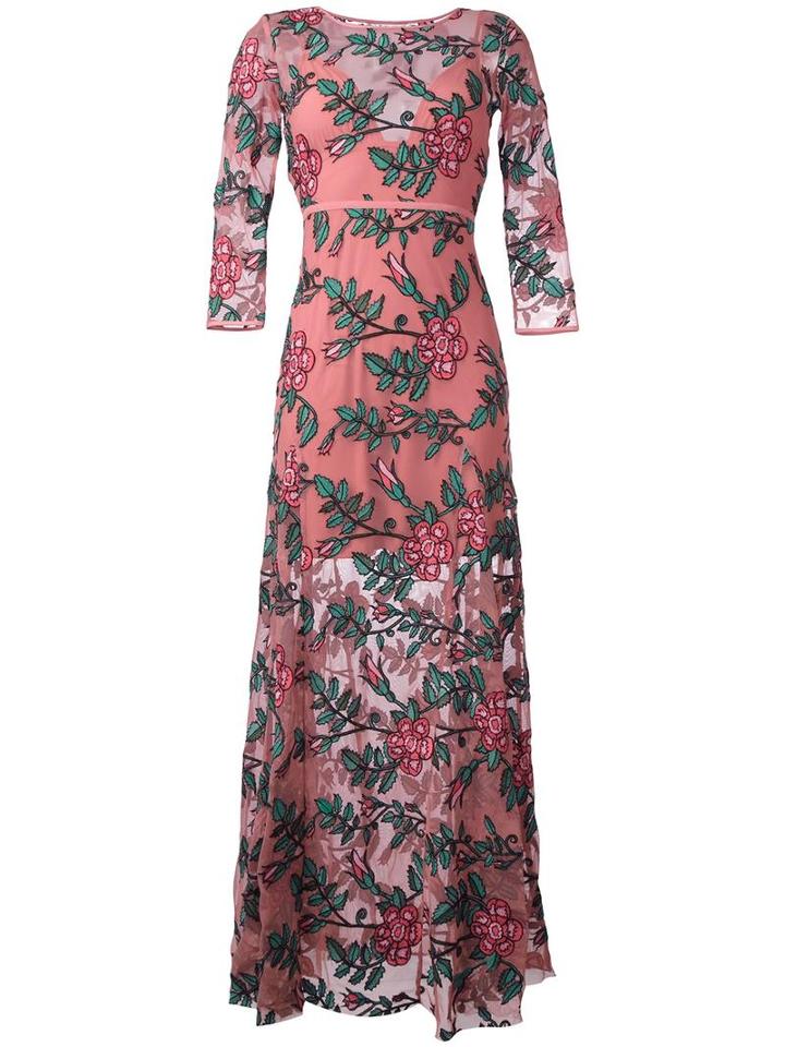 For Love And Lemons Floral Embroidery Maxi Dress, Women's, Size: Xs, Pink/purple, Nylon/spandex/elastane