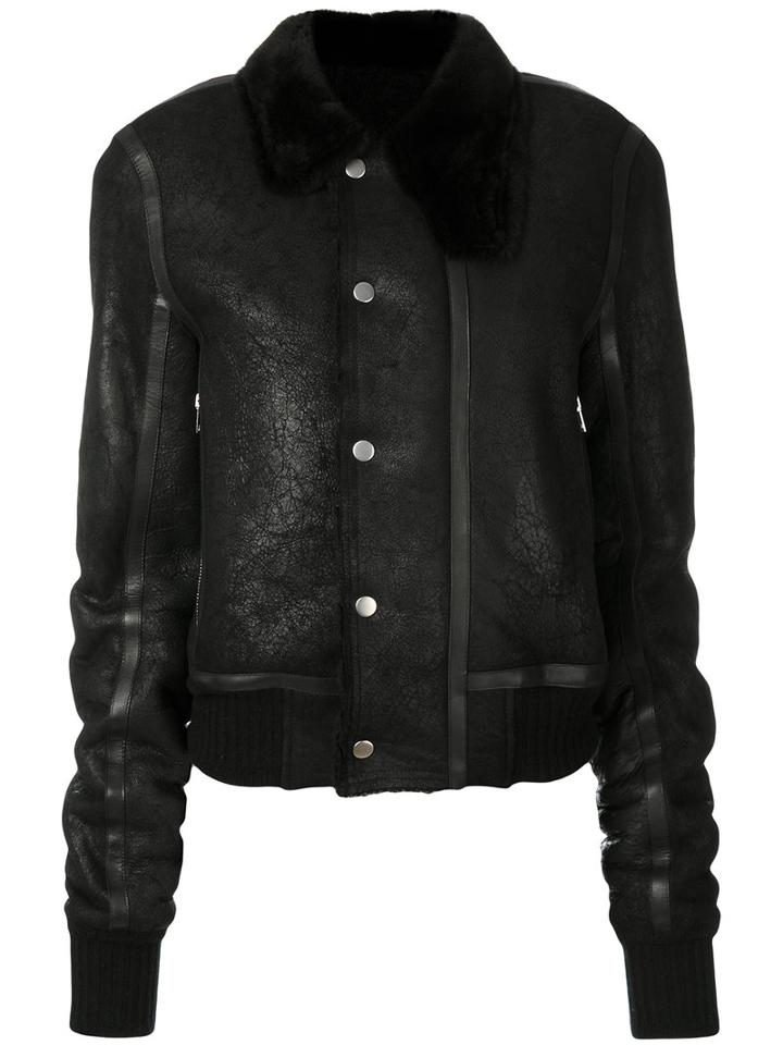 Rick Owens - Fur Trim Collar Leather Jacket - Men - Cotton/calf Leather/lamb Skin/lamb Fur - 50, Black, Cotton/calf Leather/lamb Skin/lamb Fur