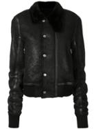 Rick Owens - Fur Trim Collar Leather Jacket - Men - Cotton/calf Leather/lamb Skin/lamb Fur - 50, Black, Cotton/calf Leather/lamb Skin/lamb Fur