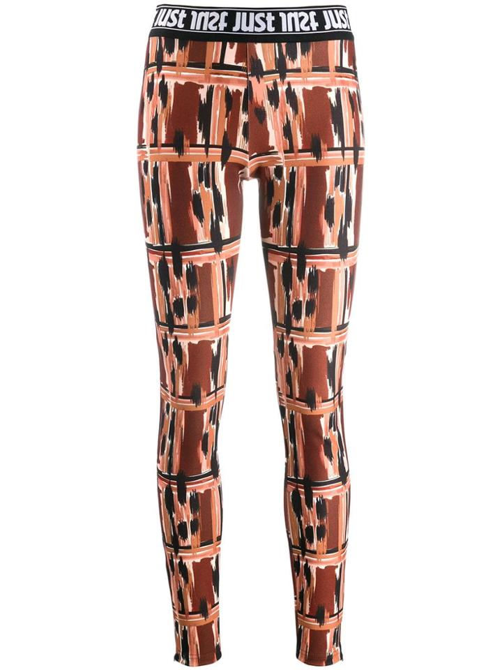 Just Cavalli Logo Print Waistband Leggings - Brown