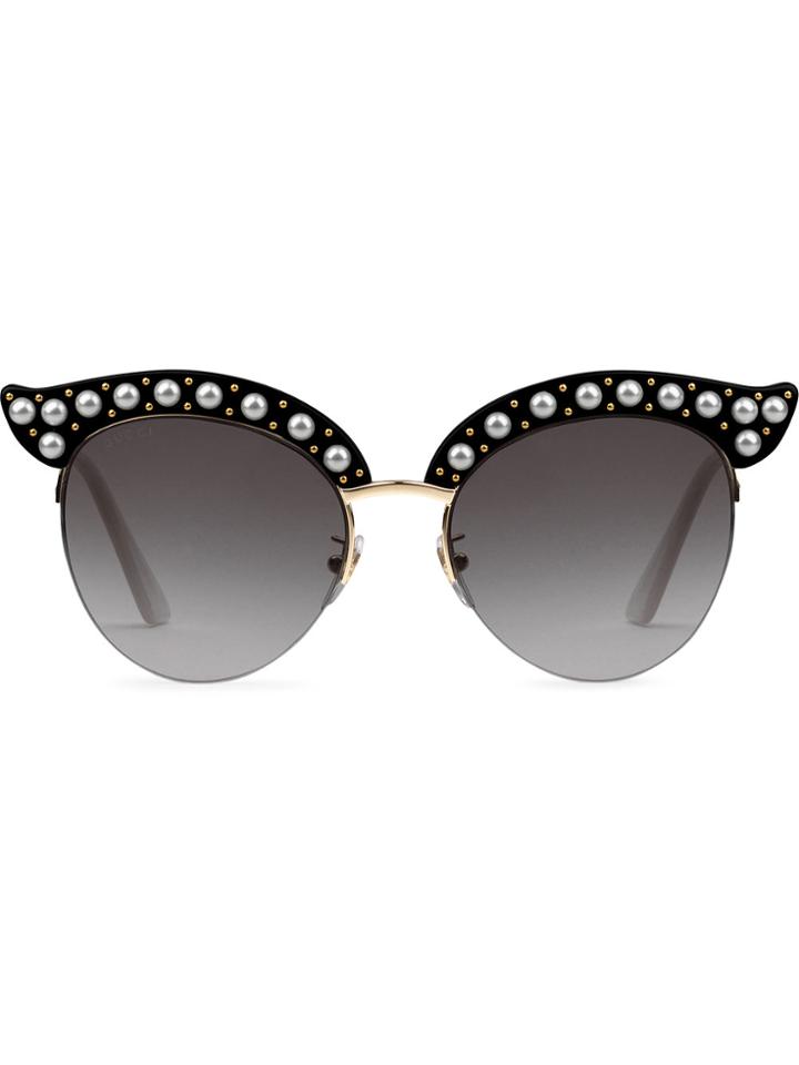 Gucci Cat Eye Acetate Sunglasses With Pearls - Black