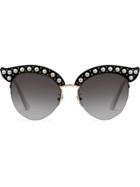 Gucci Cat Eye Acetate Sunglasses With Pearls - Black