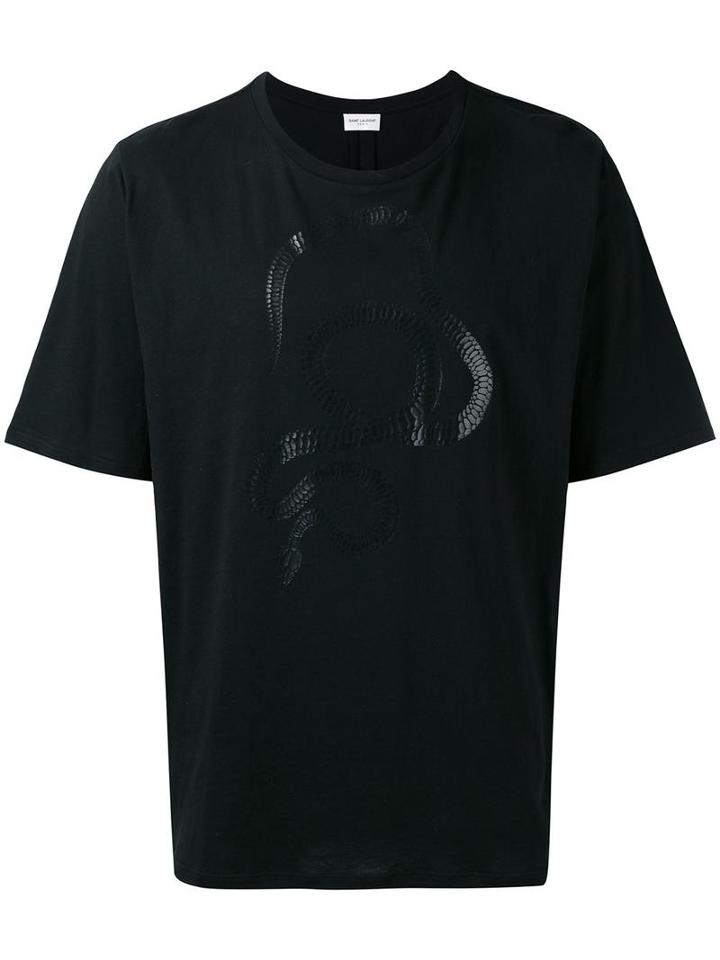 Saint Laurent Serpent Print T-shirt, Men's, Size: Xs, Black, Cotton