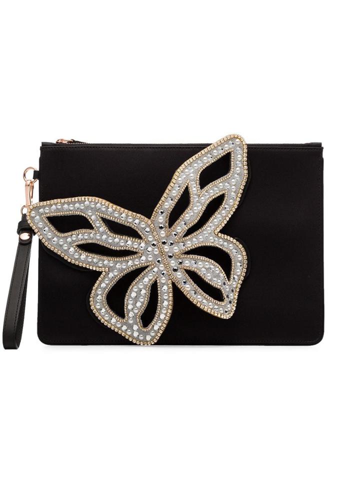 Sophia Webster Black Flossy Butterfly Crystal Butterfly Clutch