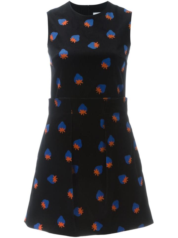 Victoria Victoria Beckham Strawberry Print Mini Dress, Women's, Size: 8, Black, Silk/cotton/spandex/elastane