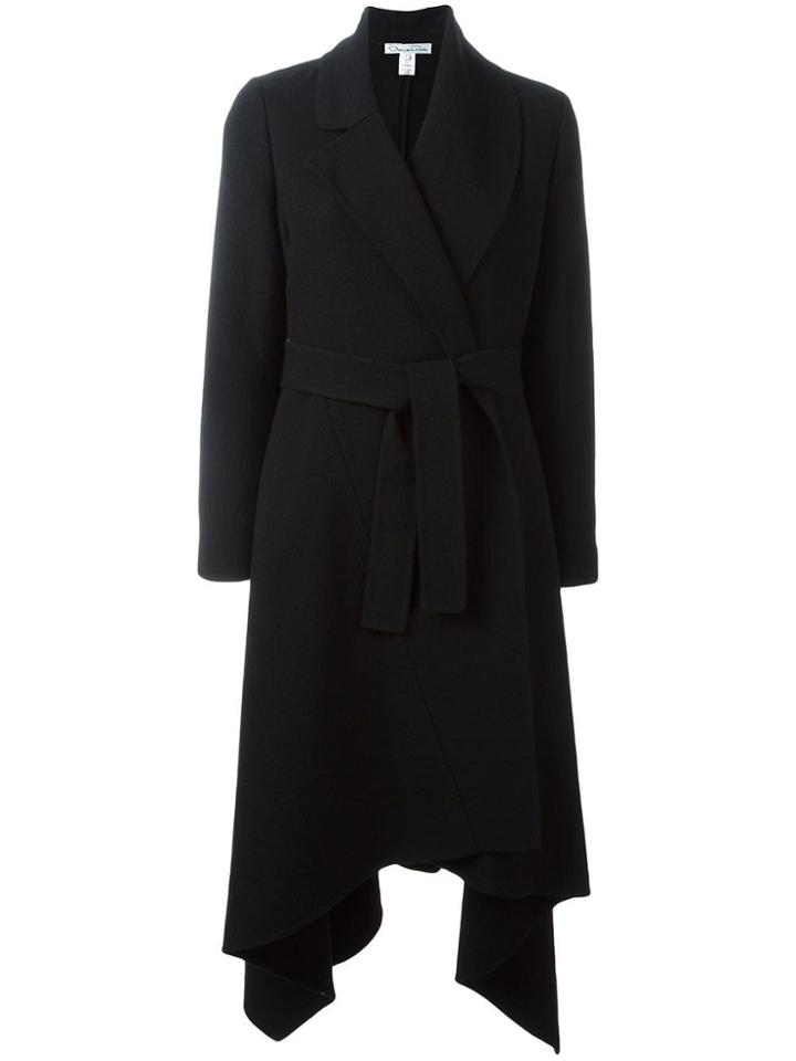 Oscar De La Renta Asymmetric Lapel Belted Coat - Black