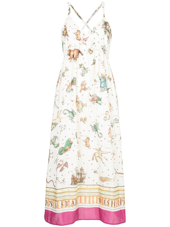 Muveil Printed Flared Dress - White