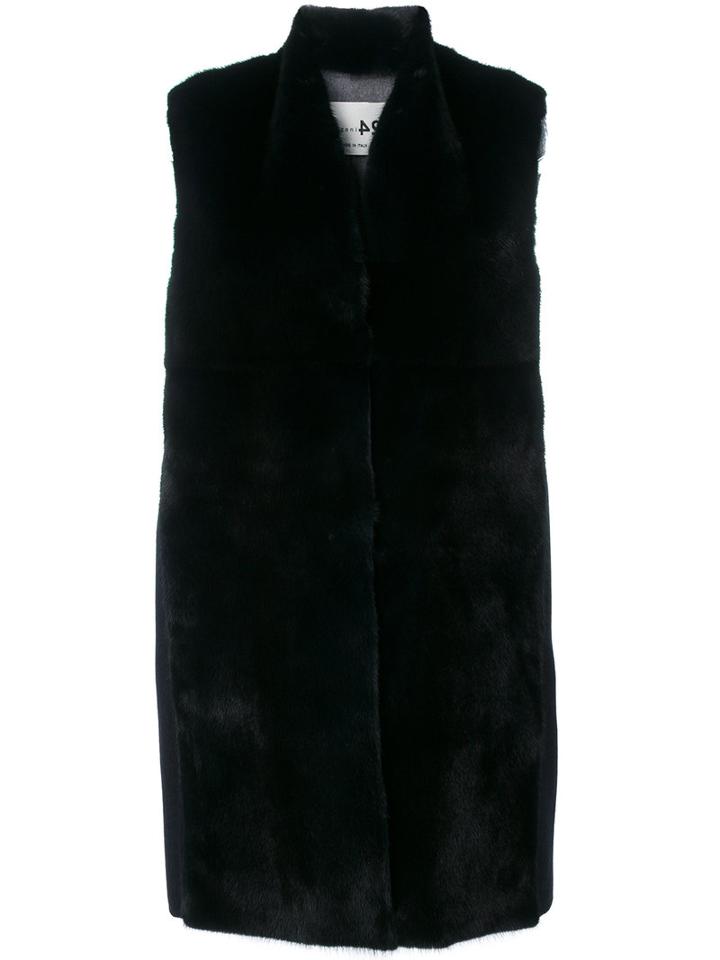 Manzoni 24 - Sleeveless Panelled Coat - Women - Mink Fur/cashmere/wool - 46, Blue, Mink Fur/cashmere/wool
