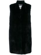 Manzoni 24 - Sleeveless Panelled Coat - Women - Mink Fur/cashmere/wool - 46, Blue, Mink Fur/cashmere/wool
